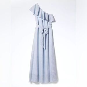 BANANA REPUBLIC One-Shoulder Blue & White Stripe Maxi Dress Size Medium
